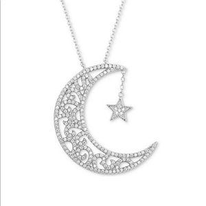 New silver moon and star silver necklace